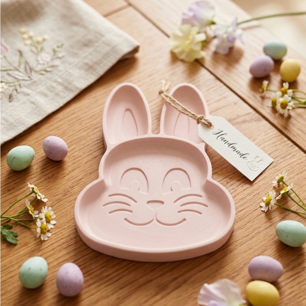 Handmade Pink Bunny Jesmonite Plate